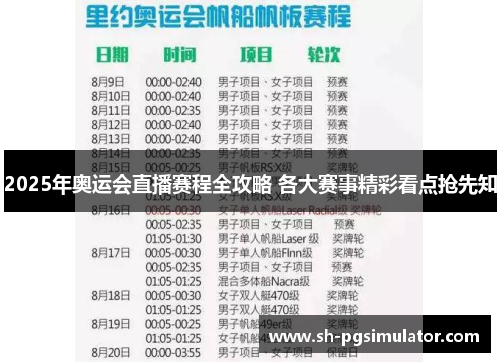 2025年奥运会直播赛程全攻略 各大赛事精彩看点抢先知